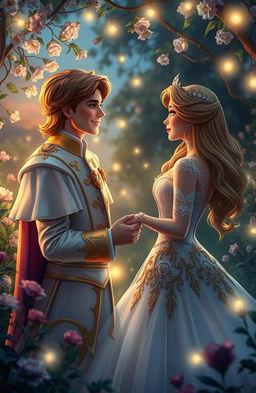 A romantic scene depicting a prince and princess engaged in a secret relationship