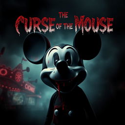A chilling movie poster featuring a dark, eerie version of a familiar mouse character resembling Mickey Mouse, with a sinister smile and a bloodied mouth