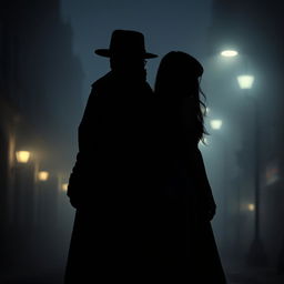 A scene depicting a man and a woman standing back to back, both facing away from the observer, radiating an aura of mystery