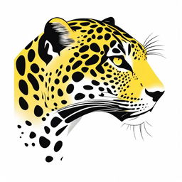 A full-body illustration of a jaguar seen in profile, lying down on a white background, with meticulously detailed spots, rendered in a palette of yellow, orange, and black, to resemble the actual colors of a real jaguar