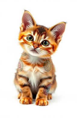 A cute cat adorned with intricate mandala swirls on its ears and various body parts