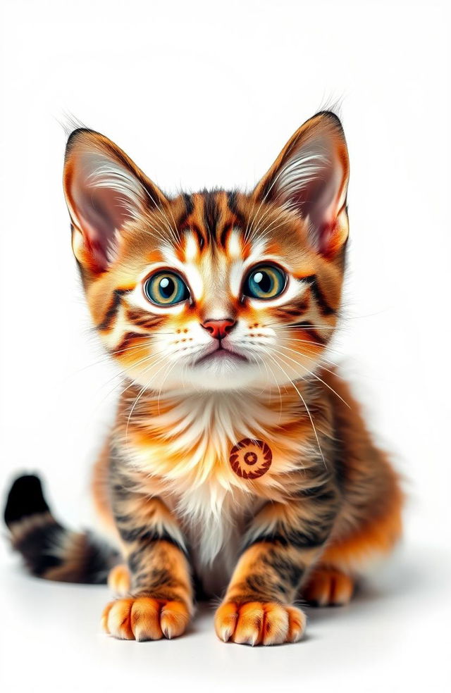 A cute cat adorned with intricate mandala swirls on its ears and various body parts