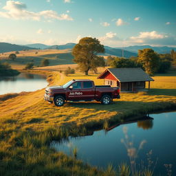 A stunning landscape featuring a picturesque farm with a cozy cabin