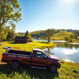 A beautiful landscape featuring a picturesque farm with a charming cabin nestled in the greenery
