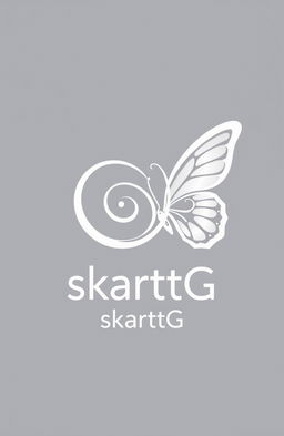 A logo design featuring a white spiral (girazol) and a butterfly elegantly intertwined
