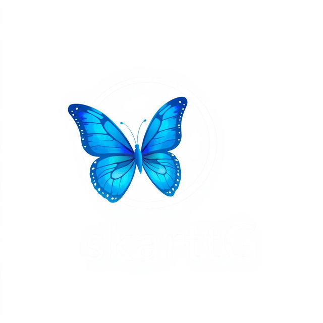 A logo design featuring a white spiral (girazol) and a blue butterfly elegantly intertwined