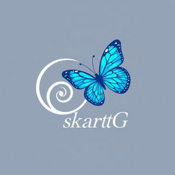 A logo design featuring a white spiral (girazol) and a blue butterfly elegantly intertwined