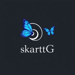 A logo design featuring a white spiral (girazol) and a blue butterfly elegantly intertwined