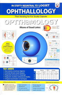 A well-organized study capsule for Ophthalmology, featuring detailed notes and diagrams on various topics such as eye anatomy, common ocular diseases, diagnostic procedures, and clinical examination techniques