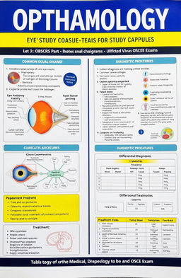 A well-organized study capsule for Ophthalmology, featuring detailed notes and diagrams on various topics such as eye anatomy, common ocular diseases, diagnostic procedures, and clinical examination techniques