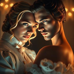 A cinematic film still capturing an ultra-fine, UHD masterpiece of a romantic scene set in 1860s England, blending historical romance with reality