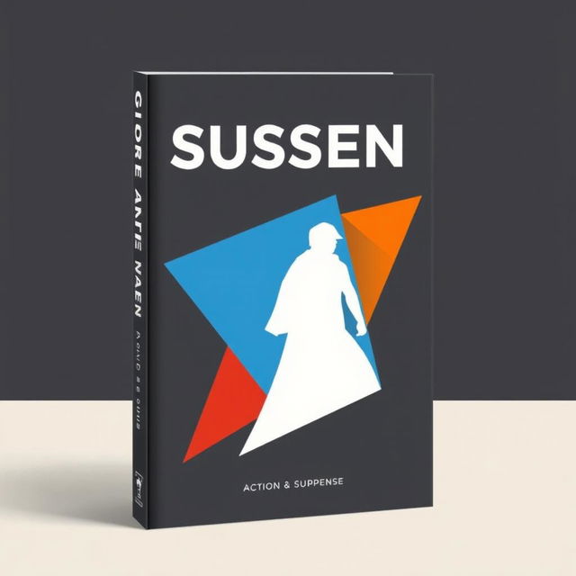 A minimalist book cover design for an action and suspense novel, featuring bold graphic elements