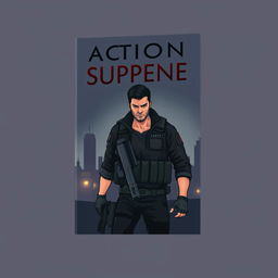 A simple yet engaging book cover design for an action and suspense novel, featuring a lightly detailed illustration