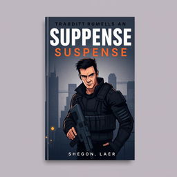 A simple yet engaging book cover design for an action and suspense novel, featuring a lightly detailed illustration