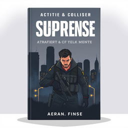 A simple yet engaging book cover design for an action and suspense novel, featuring a lightly detailed illustration