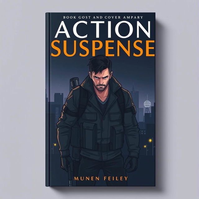 A simple yet engaging book cover design for an action and suspense novel, featuring a lightly detailed illustration