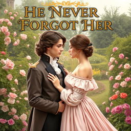 Cover art for a Regency historical romance novel titled 'He Never Forgot Her