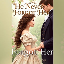 Cover art for a Regency historical romance novel titled 'He Never Forgot Her