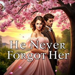 Cover art for a Regency historical romance novel titled 'He Never Forgot Her' without any letters