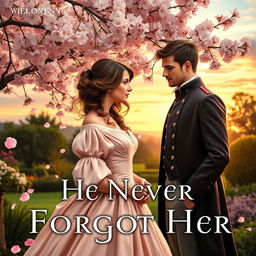 Cover art for a Regency historical romance novel titled 'He Never Forgot Her' without any letters