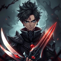 A captivating illustration of an anime guy with a menacing personality, radiating an aura of intimidation and mystery