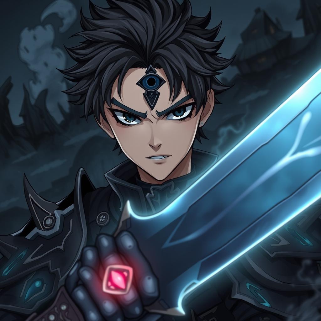 A captivating illustration of an anime guy with a menacing personality, radiating an aura of intimidation and mystery