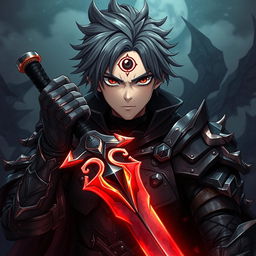 A captivating illustration of an anime guy with a menacing personality, radiating an aura of intimidation and mystery
