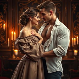 A passionate Regency-era romantic book cover featuring a couple in a close, intimate embrace