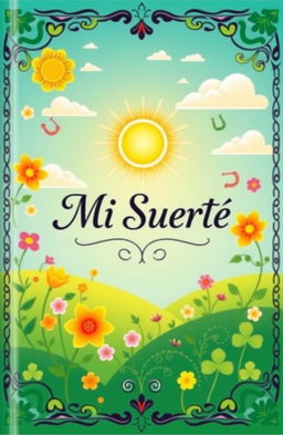 A beautifully designed book cover for 'Mi Suerte', featuring vibrant colors and intricate patterns