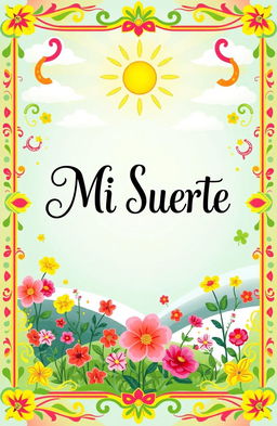 A beautifully designed book cover for 'Mi Suerte', featuring vibrant colors and intricate patterns