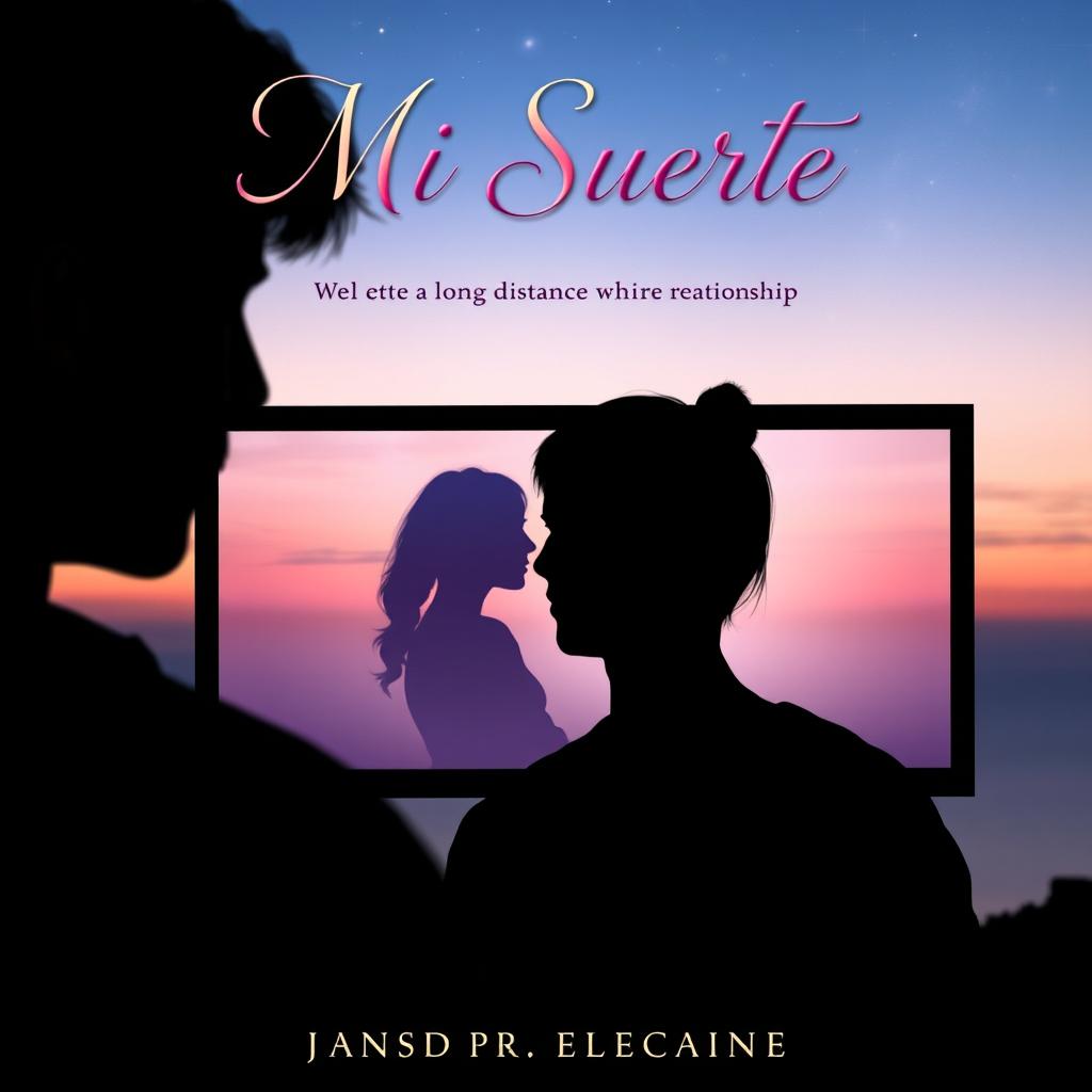 A captivating book cover for 'Mi Suerte', depicting a long-distance relationship theme