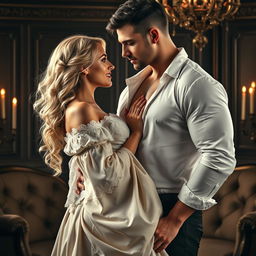 A passionate Regency-era romantic book cover featuring a couple in a close, intimate embrace