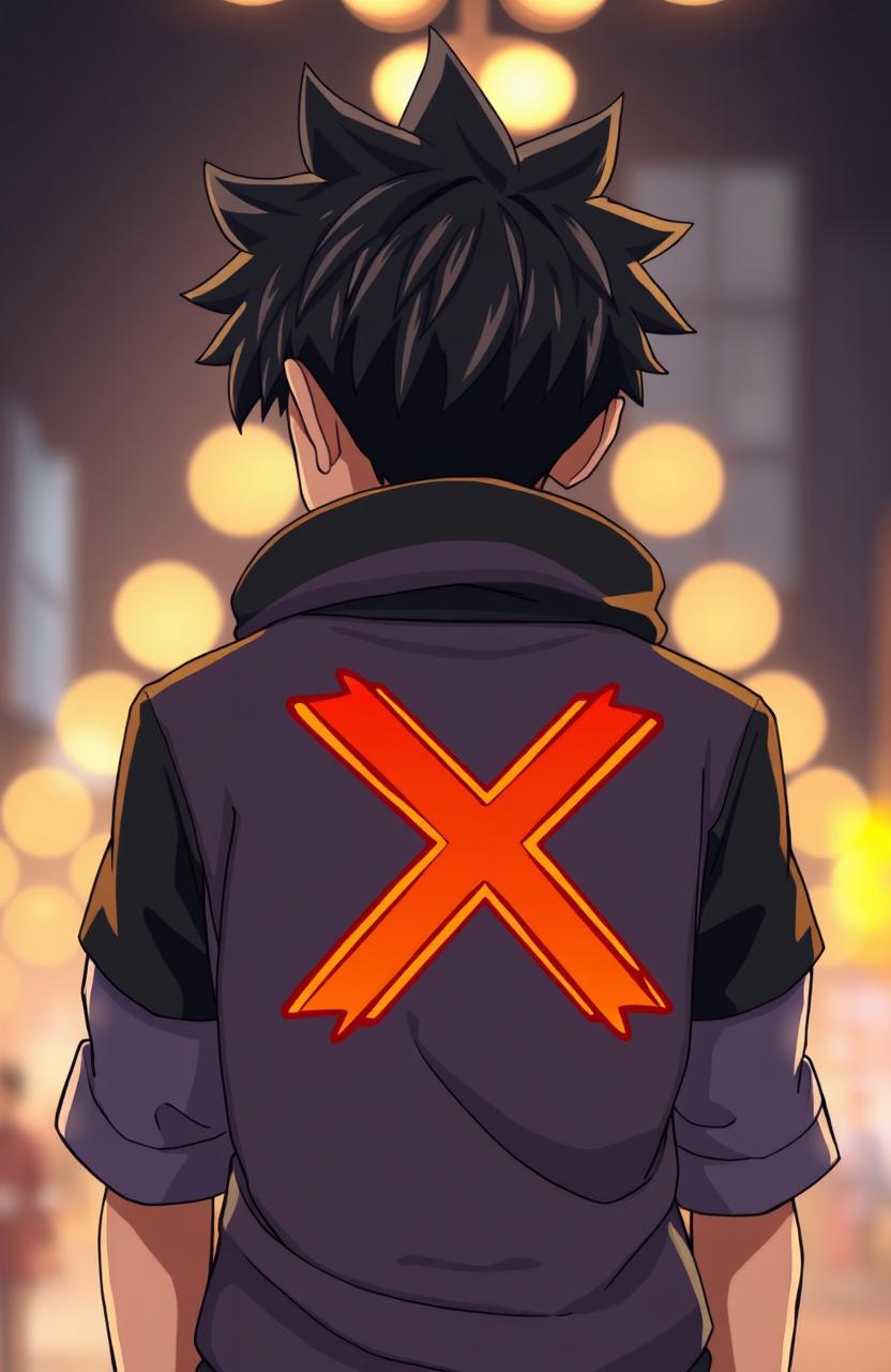 A detailed close-up of the back of an anime boy, designed in a cinematic style