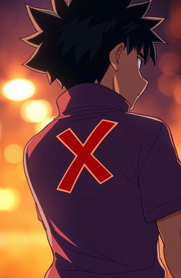 A detailed close-up of the back of an anime boy, designed in a cinematic style