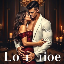 A passionate and romantic contemporary vintage book cover featuring a couple in a close, intimate embrace
