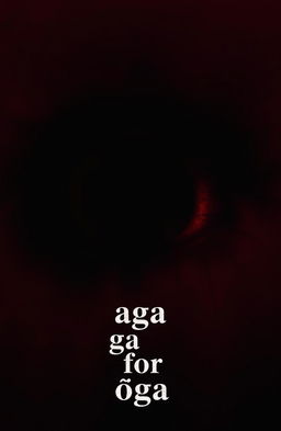 A dark and distorted photograph of a human eye, set against a blood-red background