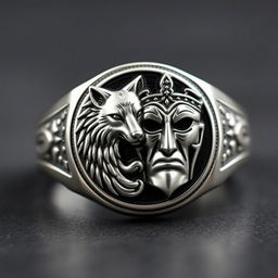 A beautifully designed signet ring featuring a split double crest of two distinct dynasties, divided diagonally