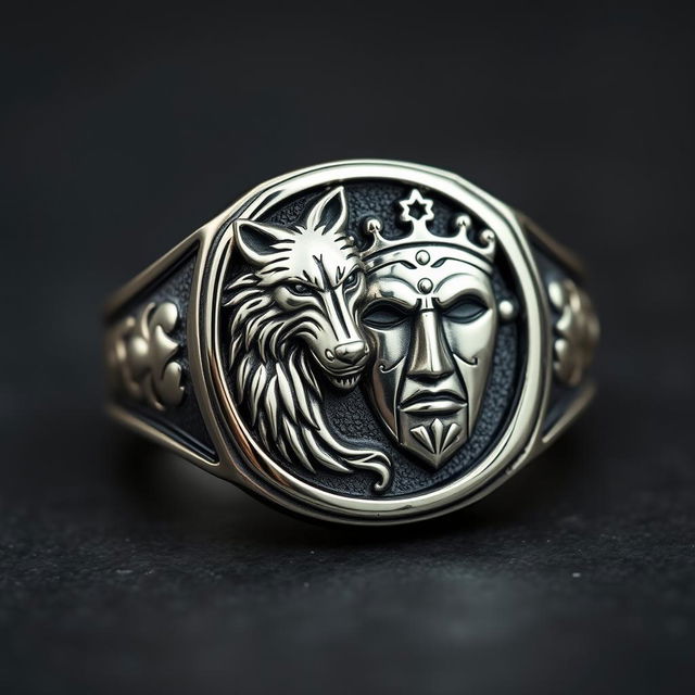 A beautifully designed signet ring featuring a split double crest of two distinct dynasties, divided diagonally