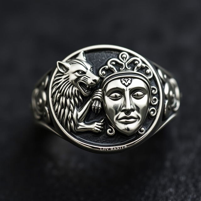 An exquisite signet ring featuring a double crest of two dynasties, split diagonally