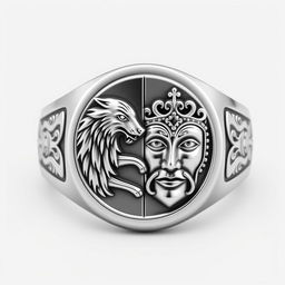 An exquisite signet ring featuring a double crest of two dynasties, split diagonally