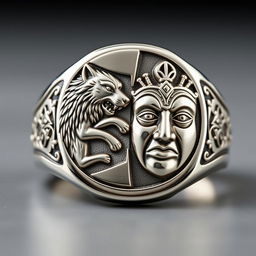 An exquisite signet ring featuring a double crest of two dynasties, split diagonally
