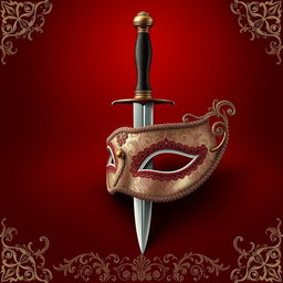 A delicate masquerade mask symbolizing the seductive role of Donna, set against a dark red background
