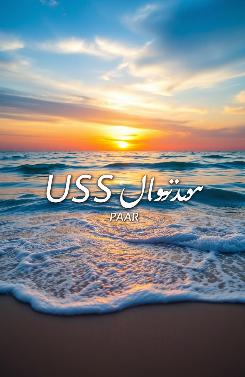 A beautiful digital artwork showcasing the name 'USS Paar' written in elegant Urdu script, set against a stunning sea background