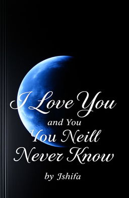 A book cover featuring a dark, black background with a hauntingly beautiful half dark blue moon prominently displayed