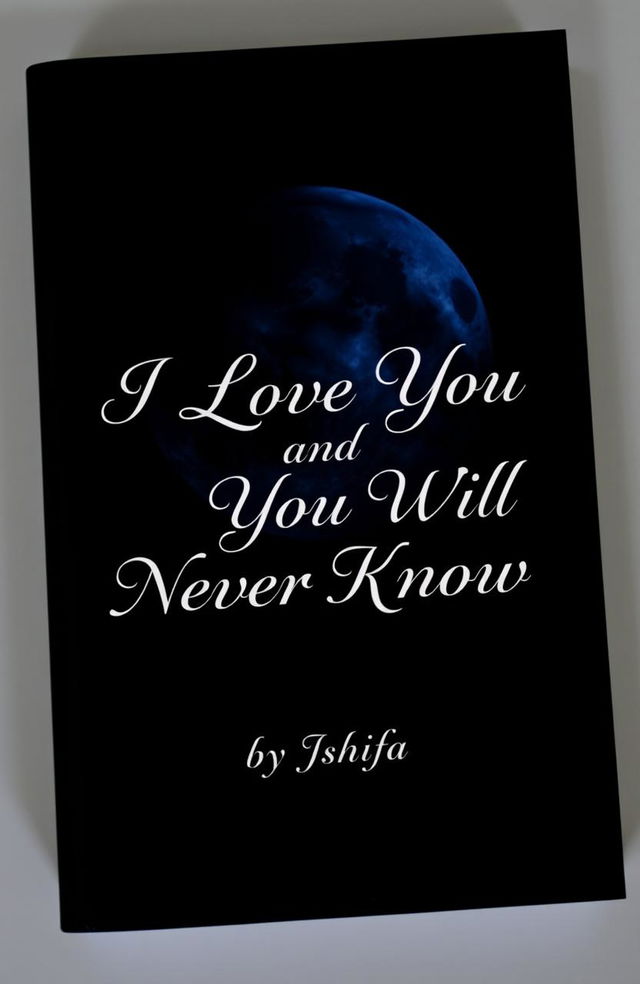 A book cover featuring a dark, black background with a hauntingly beautiful half dark blue moon prominently displayed