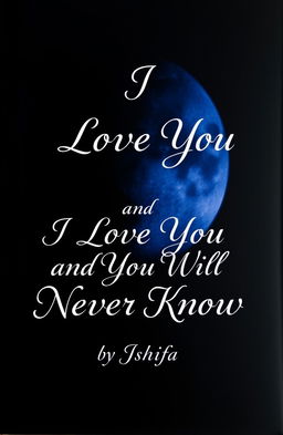 A book cover featuring a dark, black background with a hauntingly beautiful half dark blue moon prominently displayed