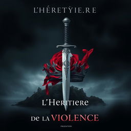 A book cover design for "L'Héritière de la Violence" featuring a dark and dramatic background