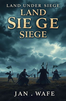 A book cover design for a novel titled 'Land Under Siege', depicting a mysterious and sad drama with elements of romance