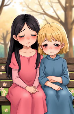 A poignant illustration depicting two girls with tearful expressions, showcasing their emotional sadness