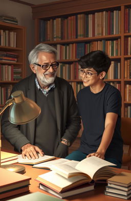 A serene and uplifting scene of mentorship, featuring a wise and compassionate mentor named Nav Itond, engaging one-on-one with a young, eager student